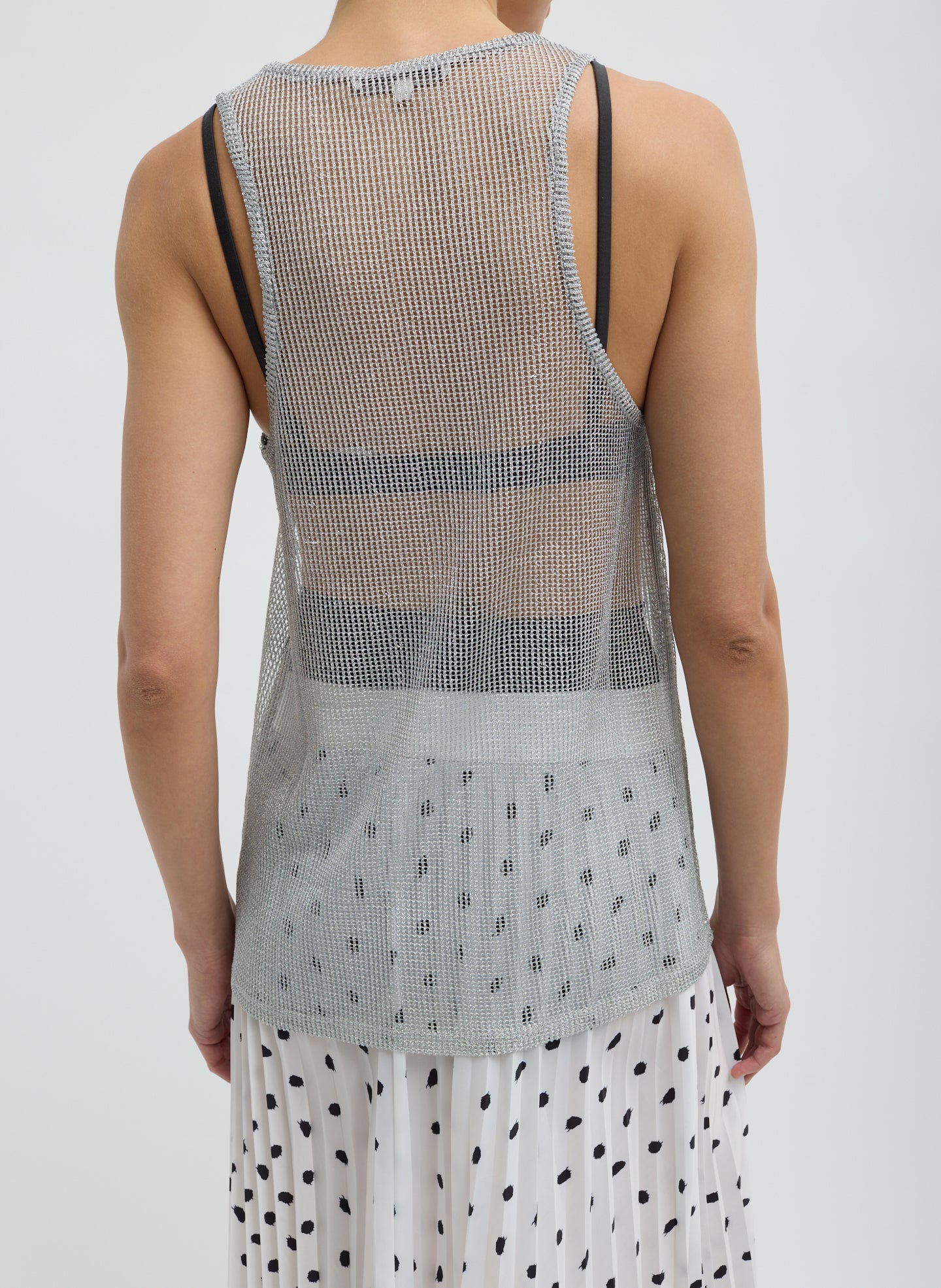 Tibi Viscose Metallic Ribbed Tank