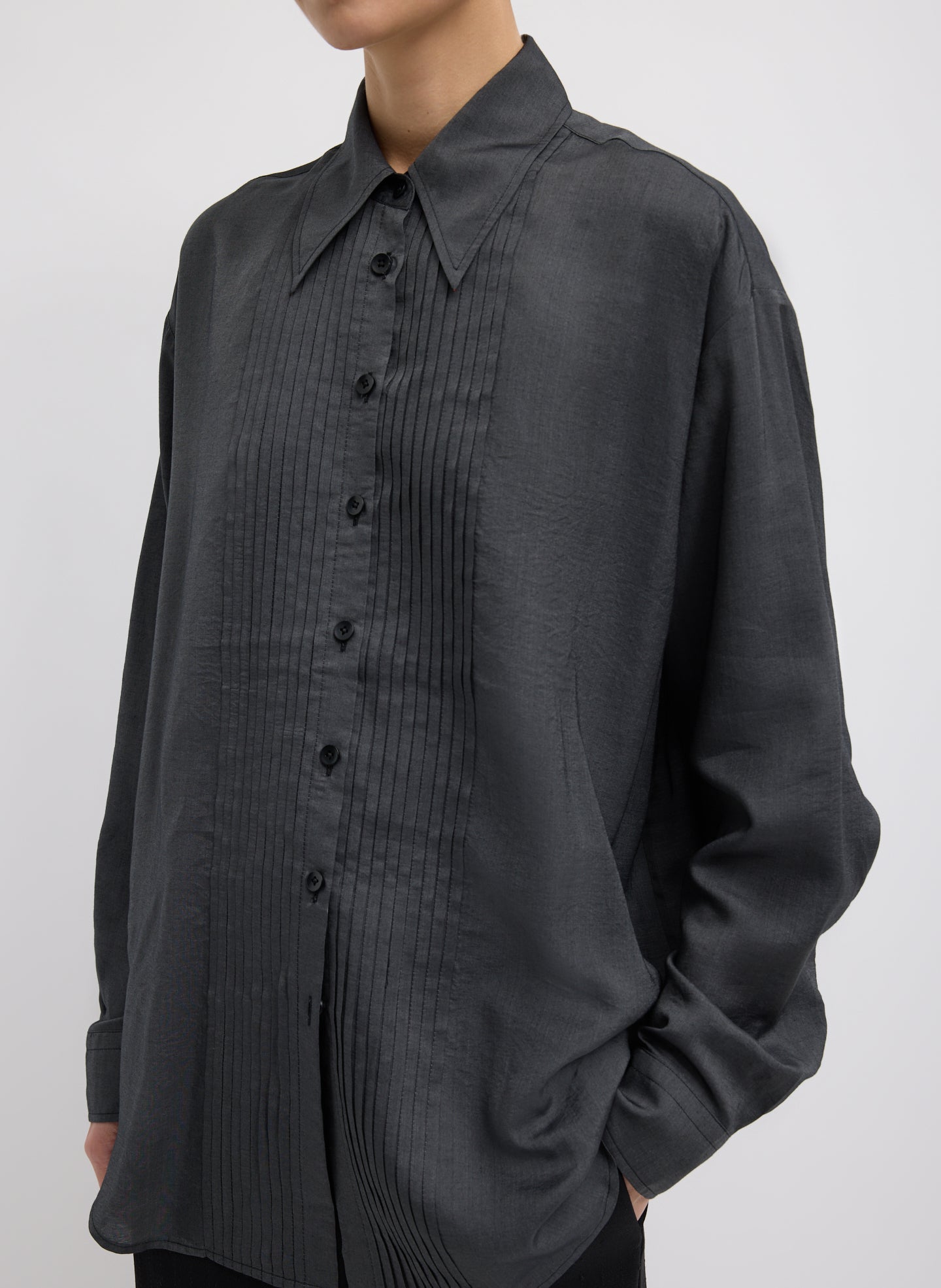 Tibi Silk Voile Easy Pintucked Shirt