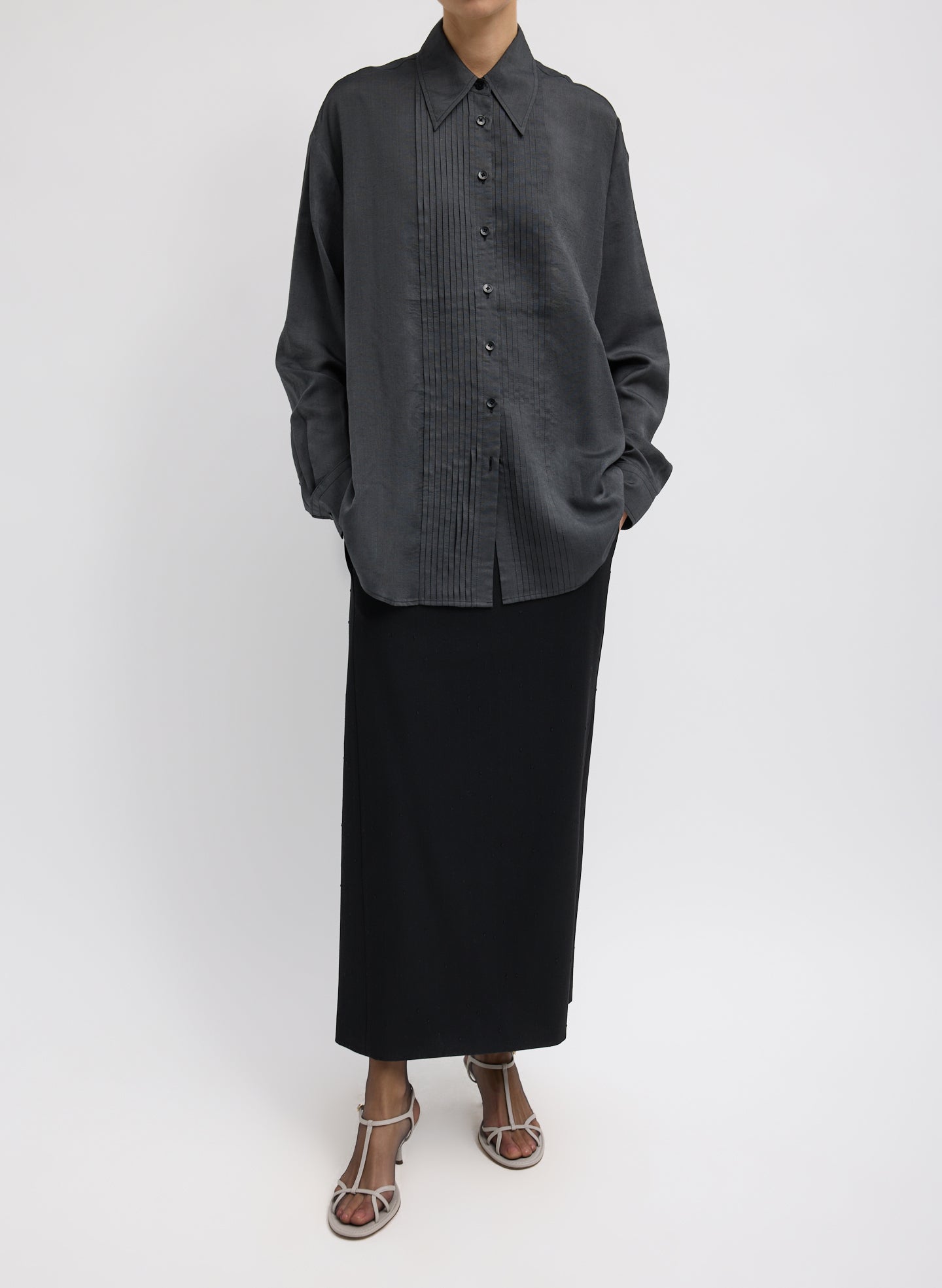 Tibi Silk Voile Easy Pintucked Shirt
