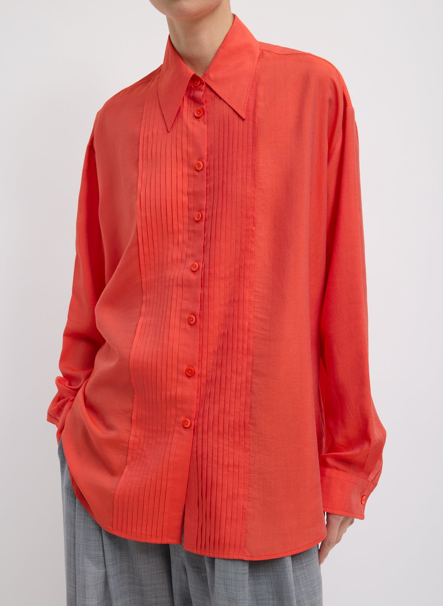 Tibi Silk Voile Easy Pintucked Shirt