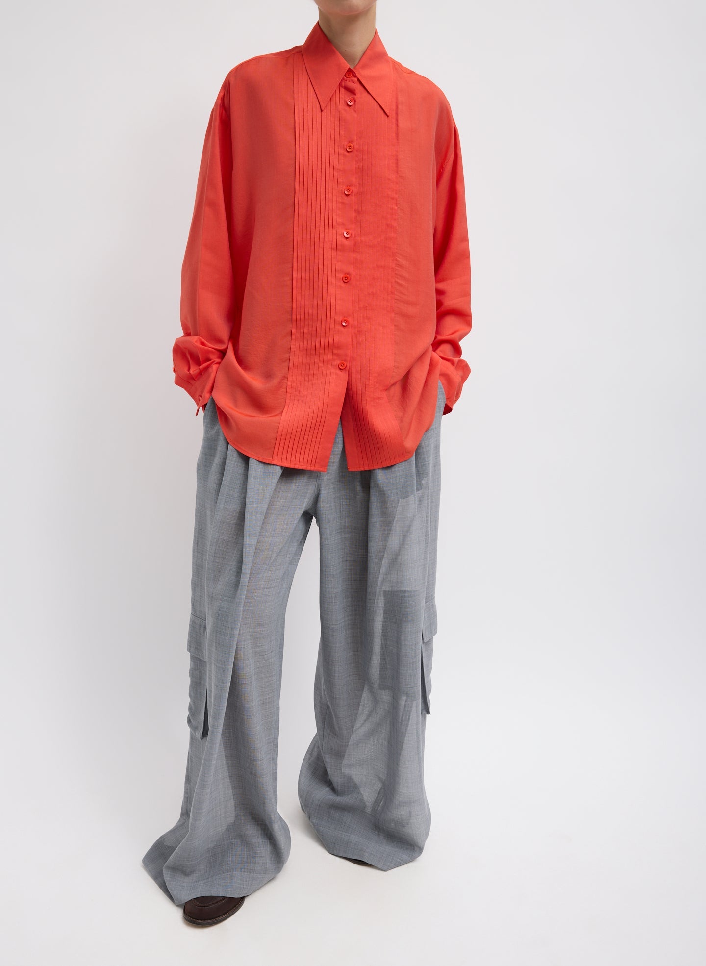 Tibi Silk Voile Easy Pintucked Shirt