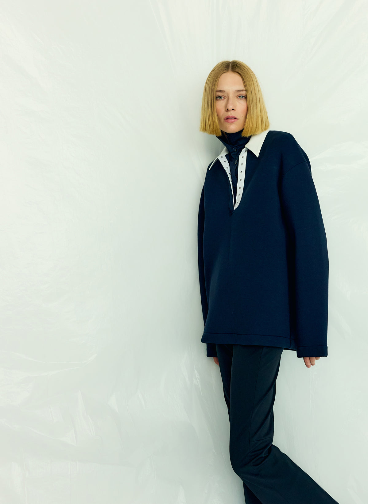 Tibi Bonded Viscose Sculpted Polo