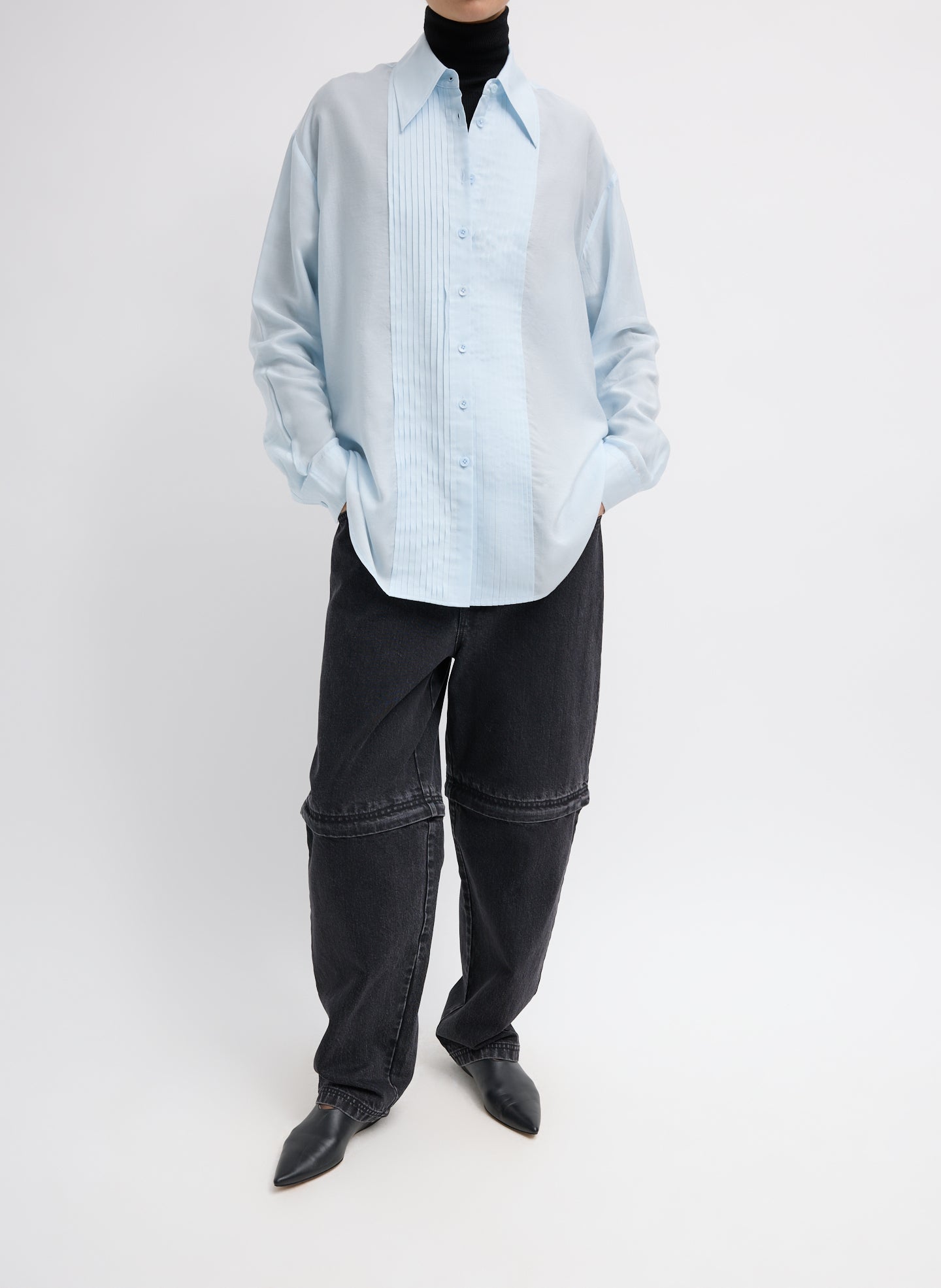 Tibi Silk Voile Easy Pintucked Shirt