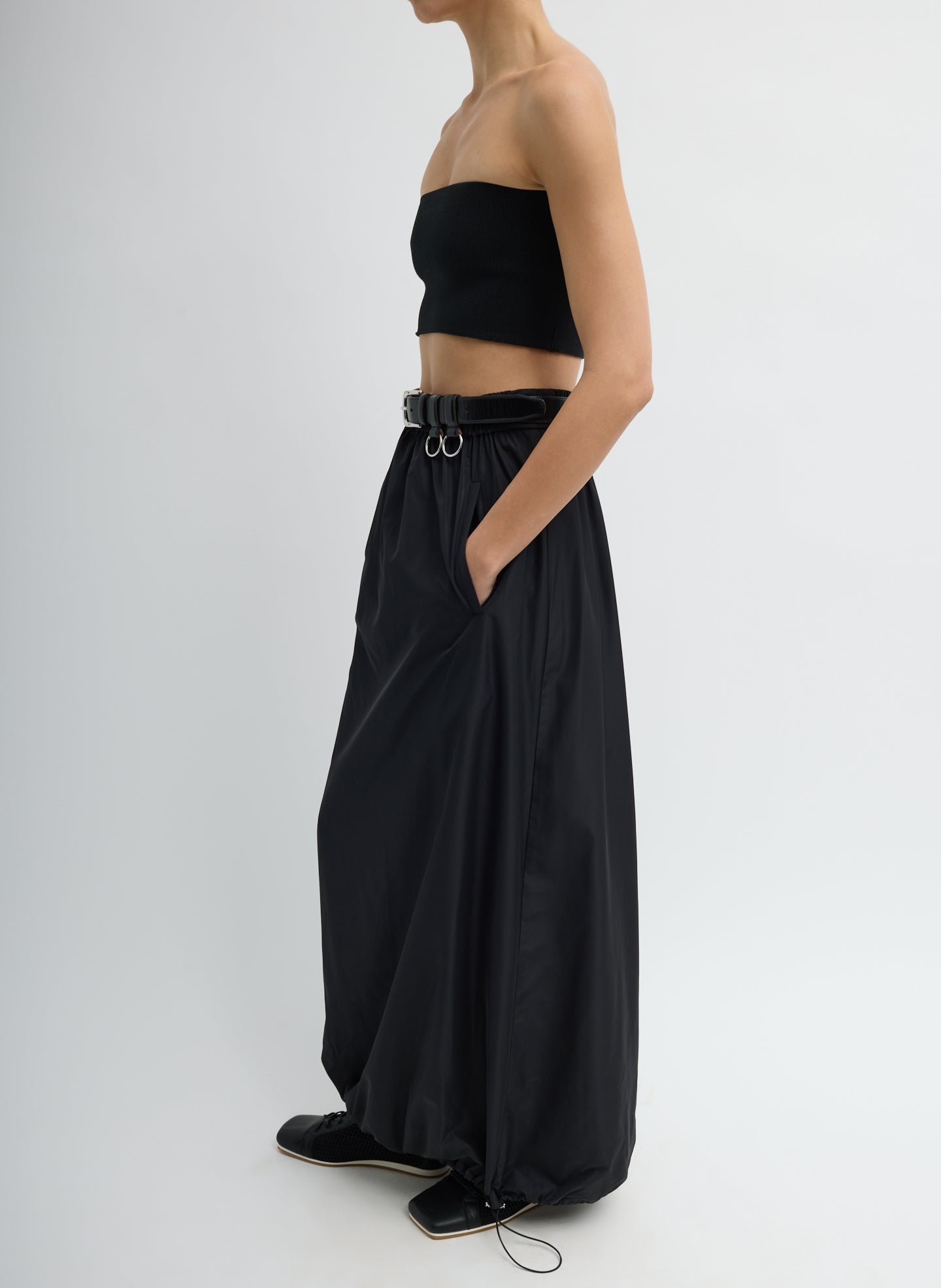 Tibi Italian Sporty Nylon Maxi Anorak Skirt