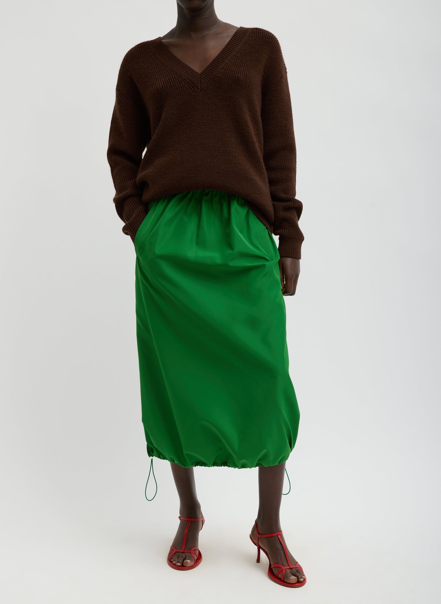 Tibi Italian Sporty Nylon Midi Anorak Skirt