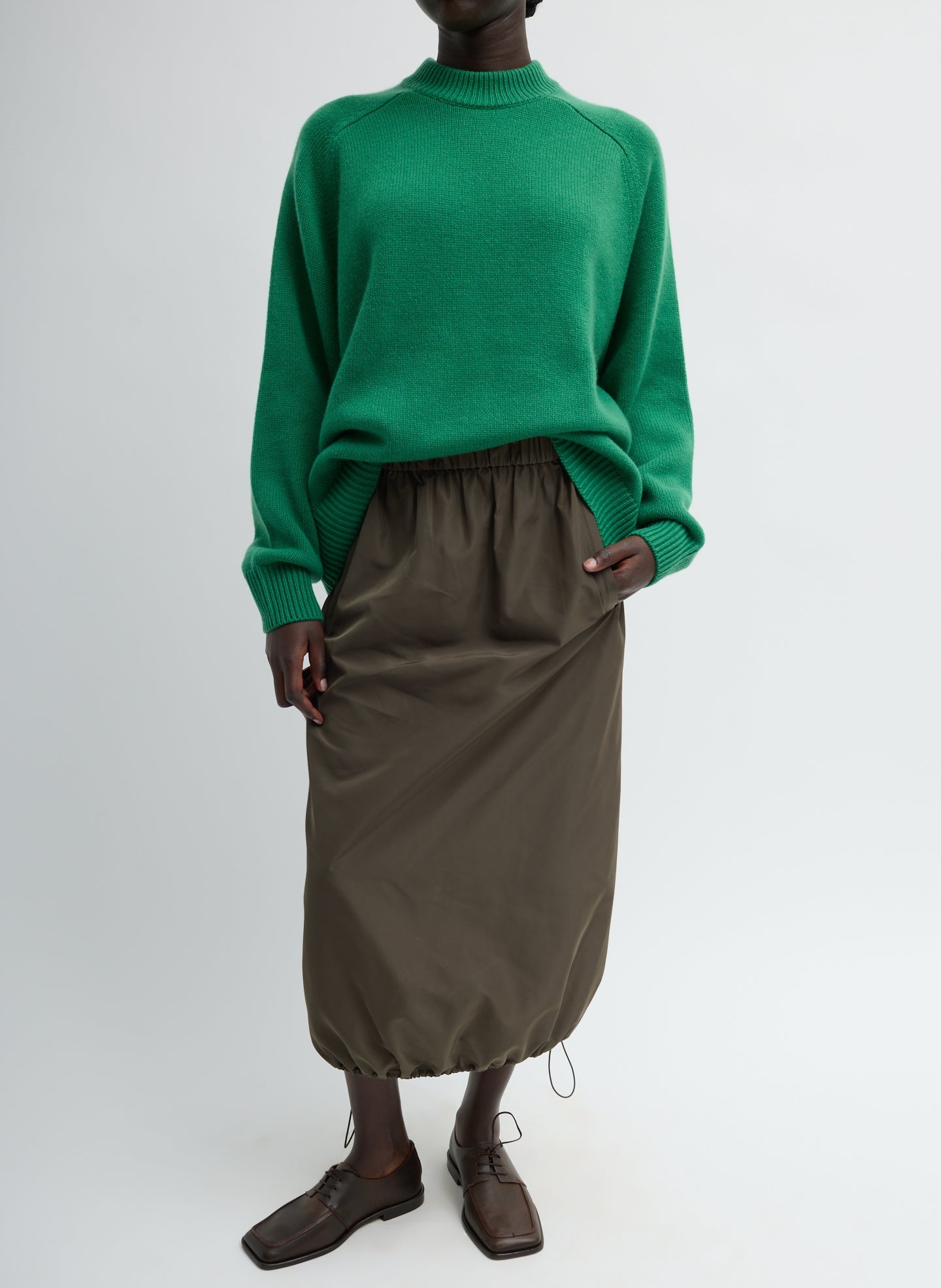 Tibi Italian Sporty Nylon Midi Anorak Skirt