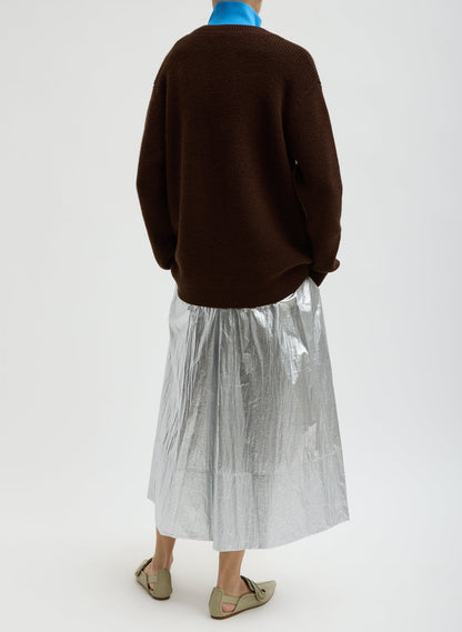 Tibi Silver Metallic Nylon Pull On Full Skirt