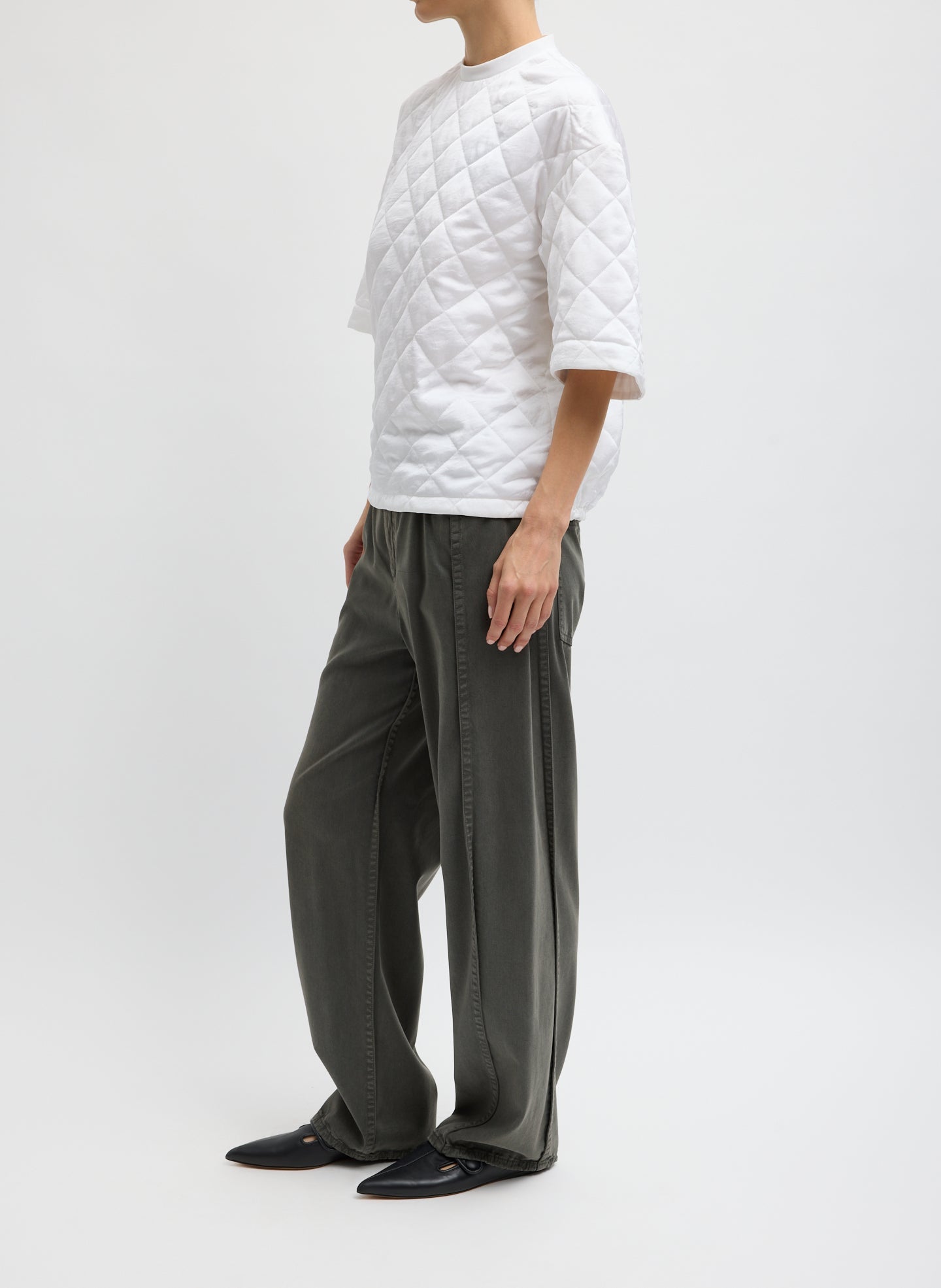 Tibi Garment Dyed Stretch Twill Tuck Pant