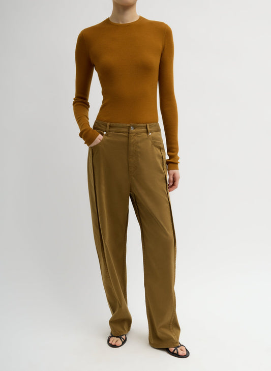 Tibi Garment Dyed Stretch Twill Tuck Pant