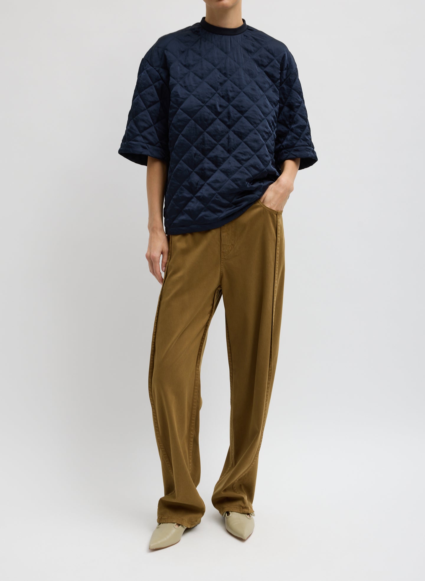 Tibi Garment Dyed Stretch Twill Tuck Pant