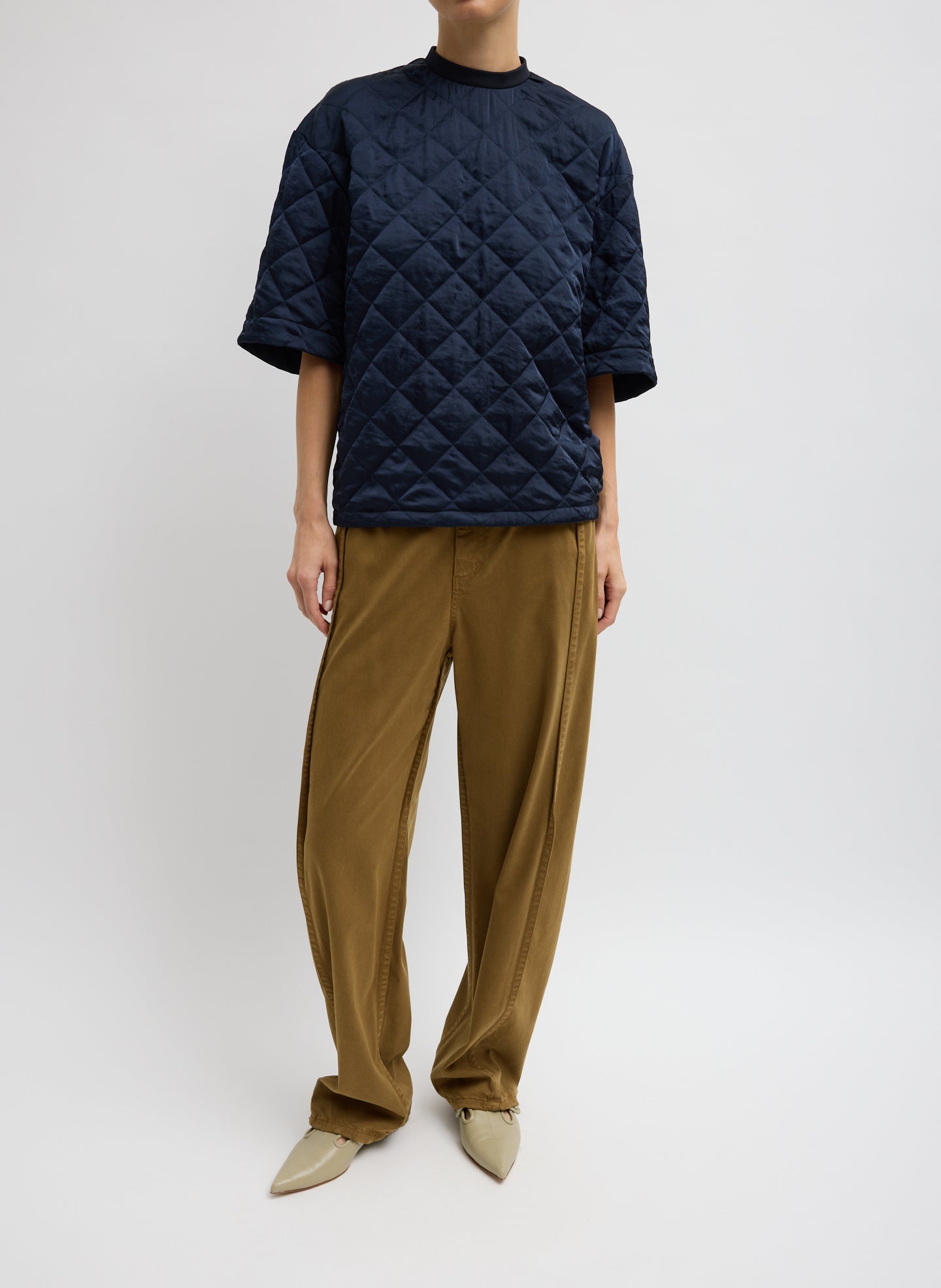 Tibi Garment Dyed Stretch Twill Tuck Pant