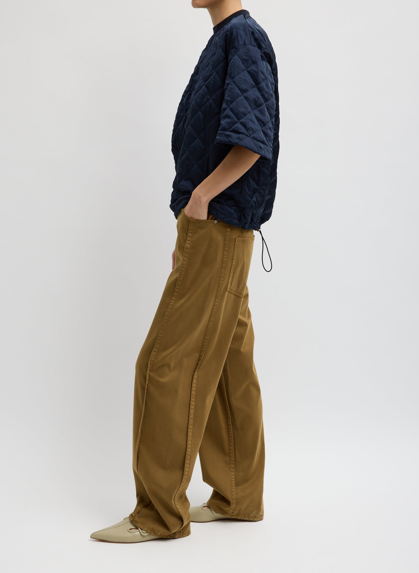 Tibi Garment Dyed Stretch Twill Tuck Pant