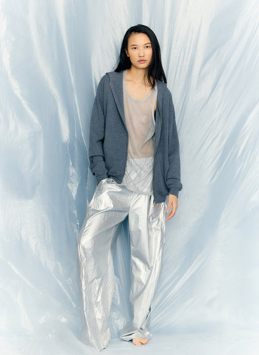 Tibi Silver Metallic Nylon Winslow Pant
