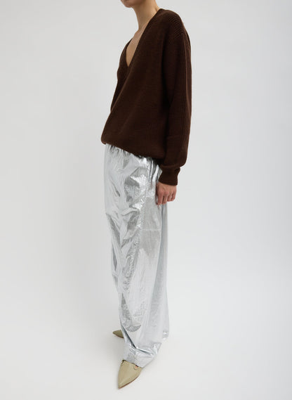 Tibi Silver Metallic Nylon Winslow Pant