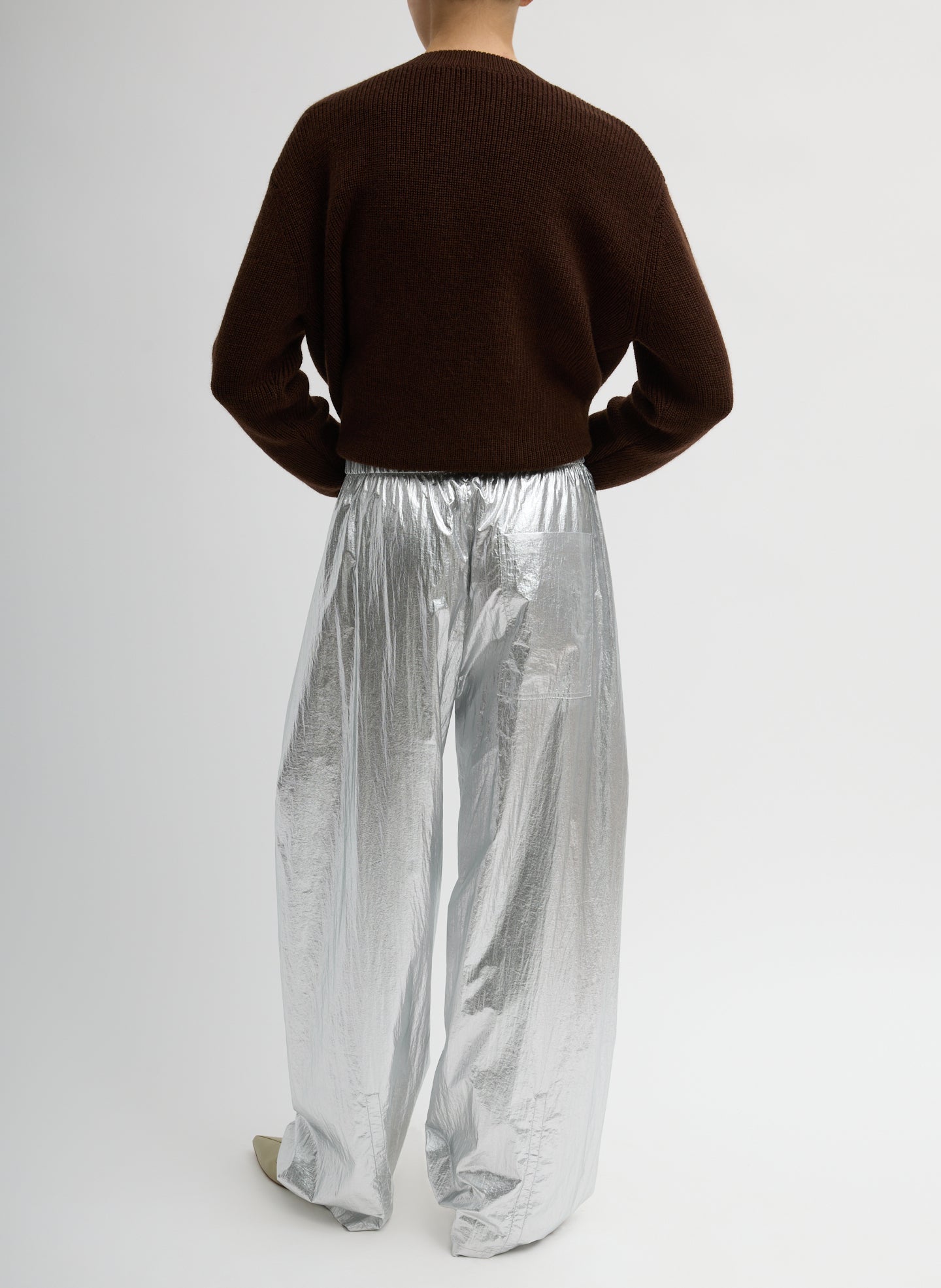 Tibi Silver Metallic Nylon Winslow Pant