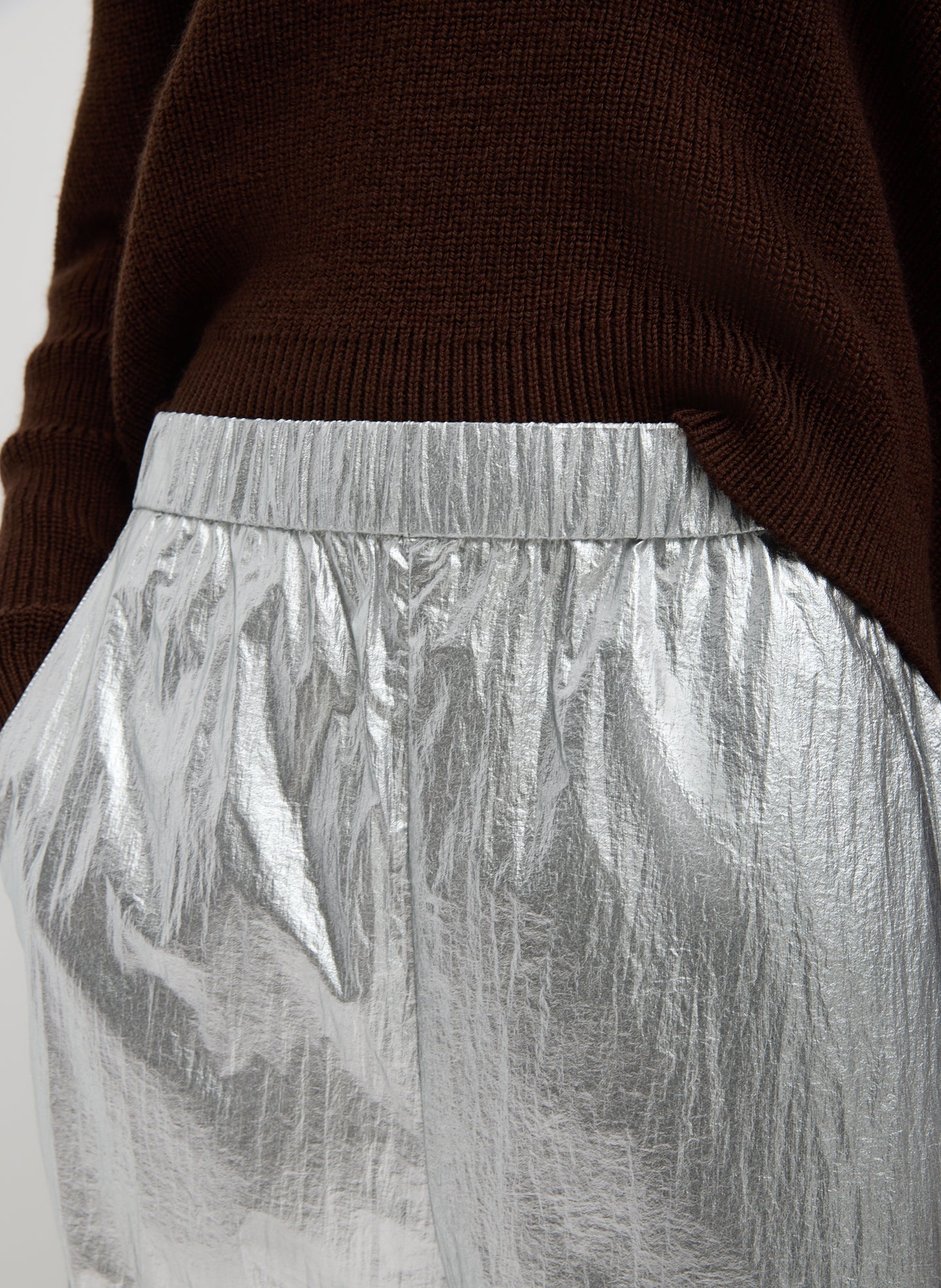 Tibi Silver Metallic Nylon Winslow Pant